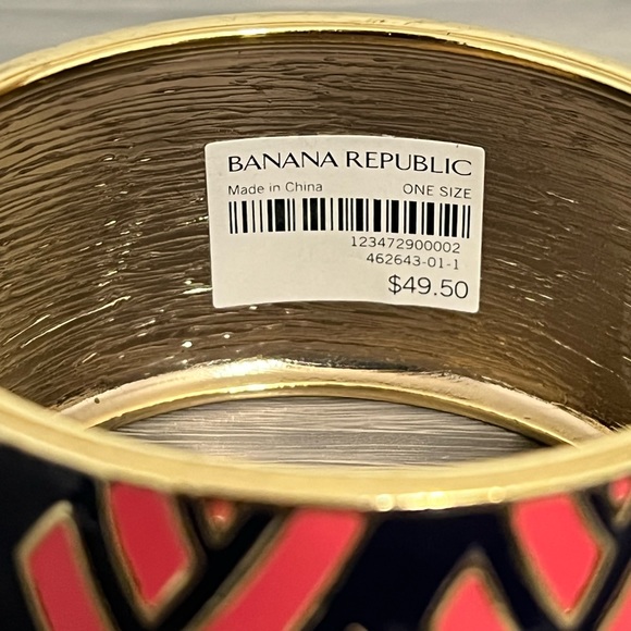 NTW Banana Republic Gold Hinged Bangle Bracelet with Pink and Navy Blue Exterior - Picture 5 of 8